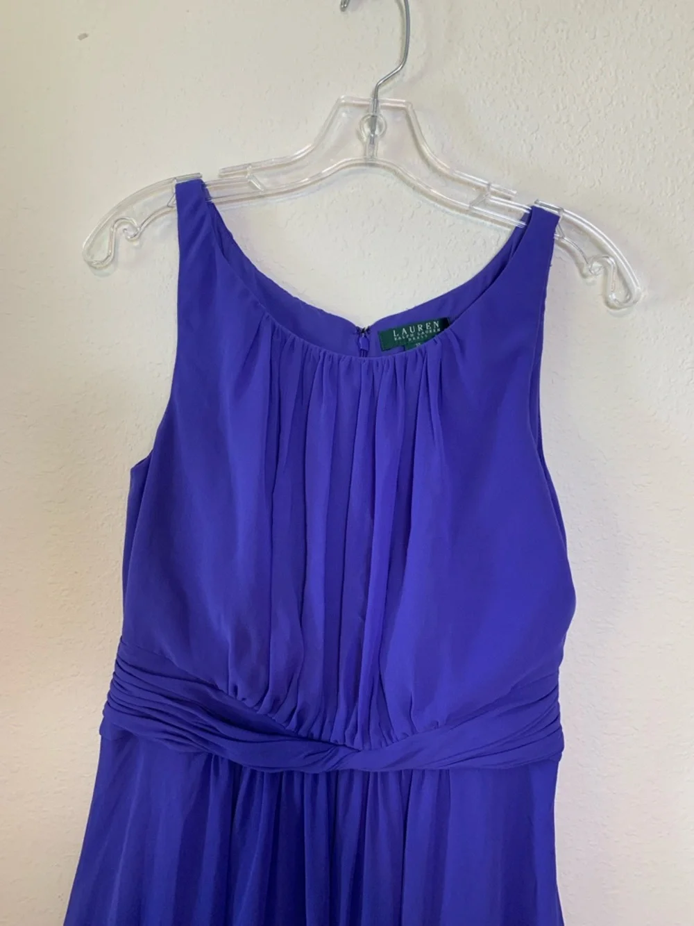 Ralph Lauren Royal Blue Sleeveless Chiffon Midi Dress 10 Wedding Evening Party